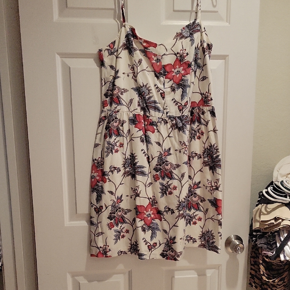 LOFT Cream Dress with Red and Blue Floral Design